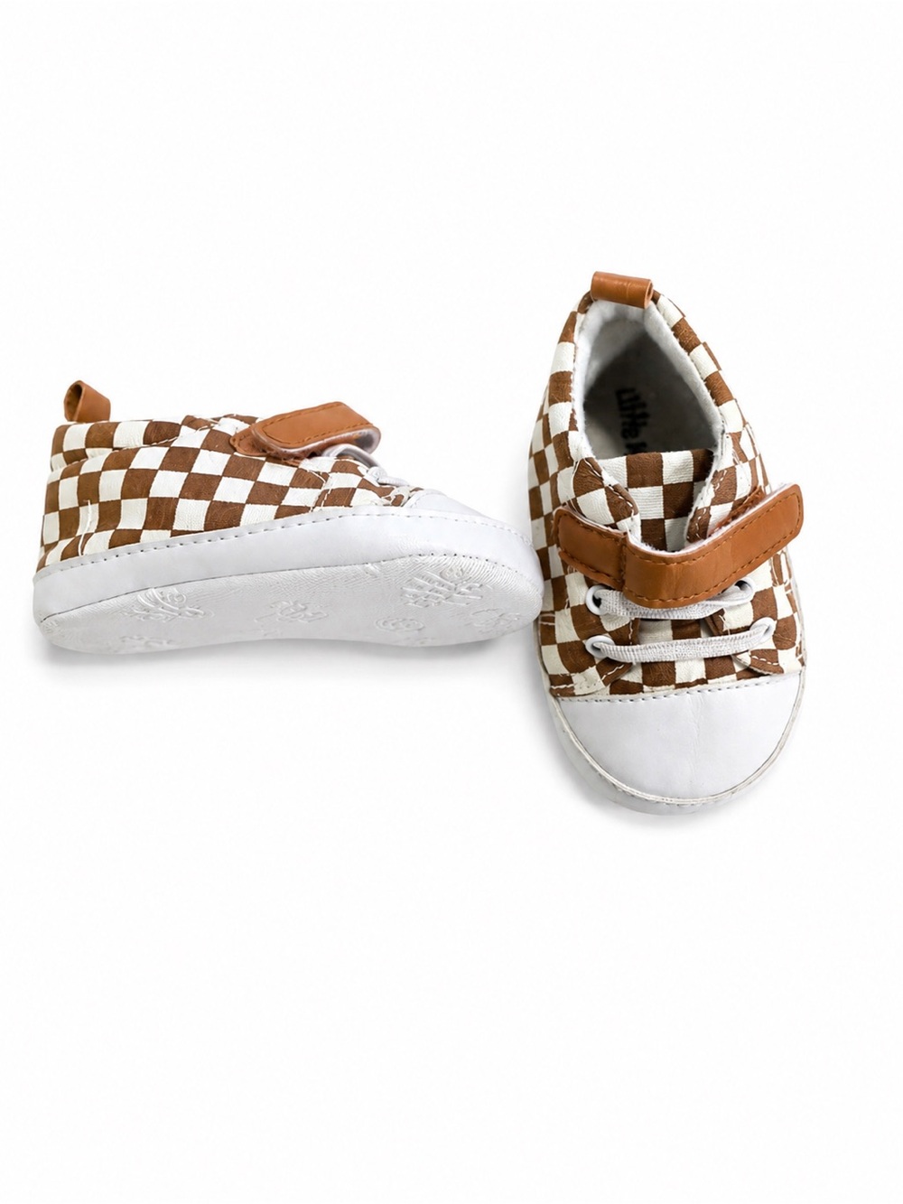 Little Me Brown & White Check Strap Sneakers